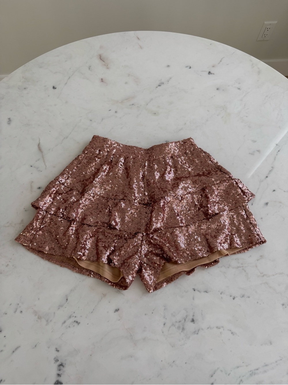 143 Story Blush Pink Sequin Skort Size Small EUC Party Holiday Mini Skirt Shorts
